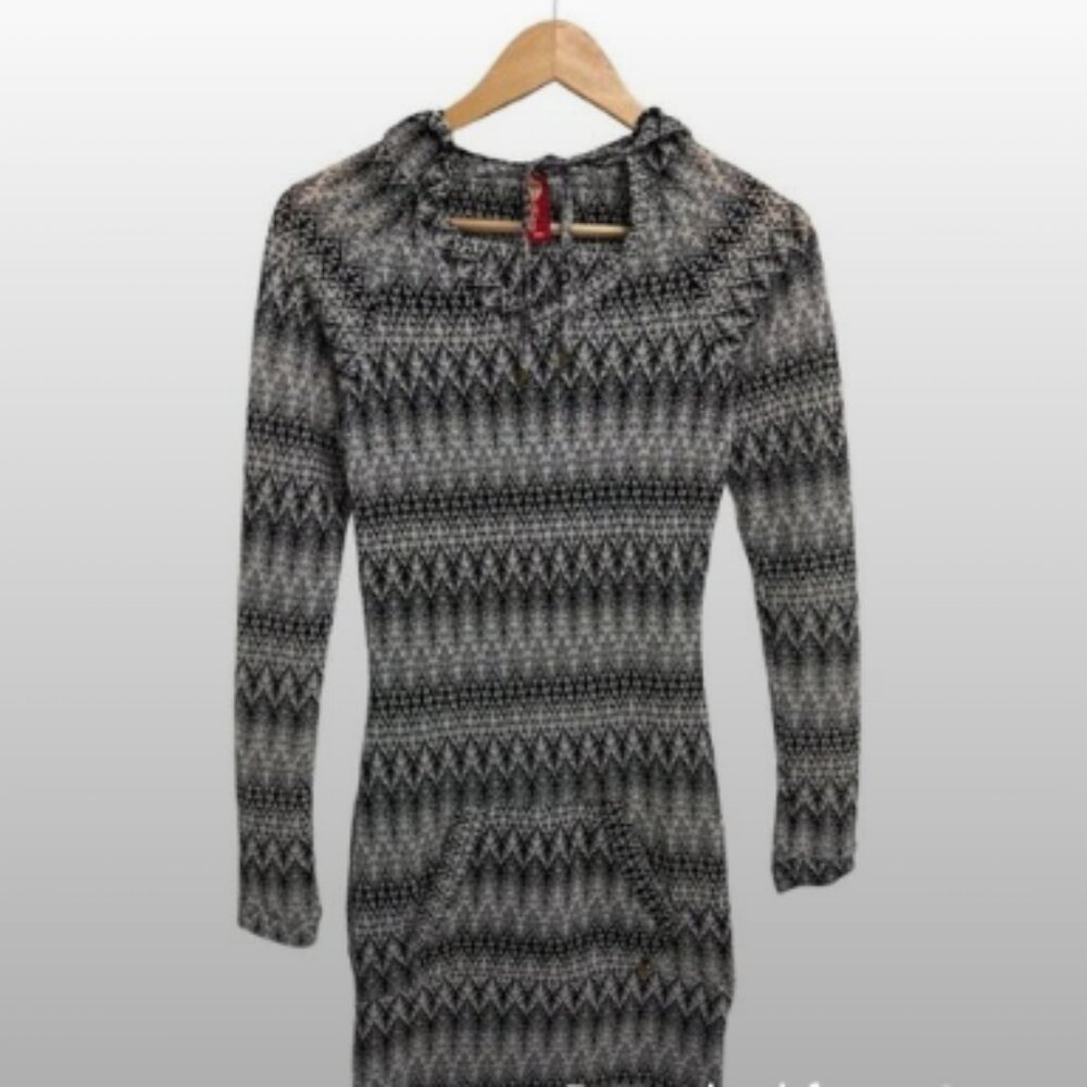 Apple Bottom Women's Sweater Dress Medium w Pocket Hood Gray Long Sleeve Top